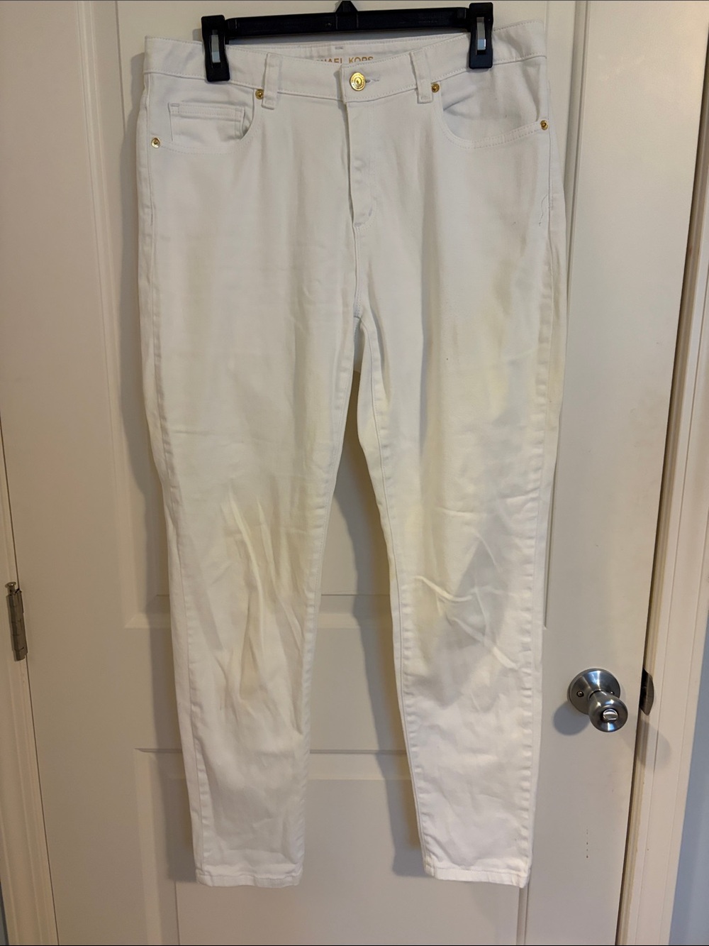 Michael Kors White Izzy Skinny Jeans with Gold Hardware